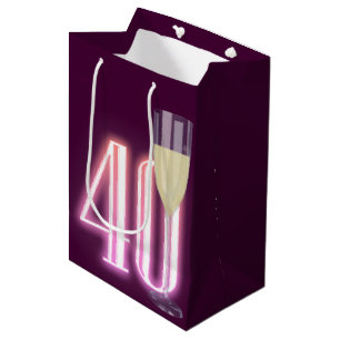 40. Geburtstag Neonzeichen mit Wein Mittlere Geschenktüte