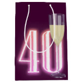40. Geburtstag Neonzeichen mit Wein Mittlere Geschenktüte (Vorderseite)
