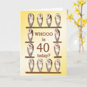 40. Geburtstag, neugierige Eulen Karte (Gelbe Blume)