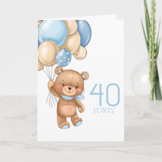 40. Geburtstag niedliche blaue Ballons Teddykarte Karte