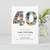 40. Geburtstag Nr. 40 Custom Foto Collage Einladung (Stehend Vorderseite)