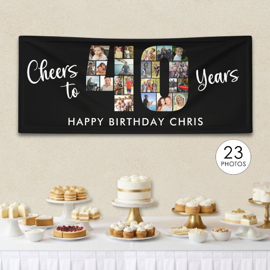 40. Geburtstag Nummer 40 Foto Collage Cheers Banner