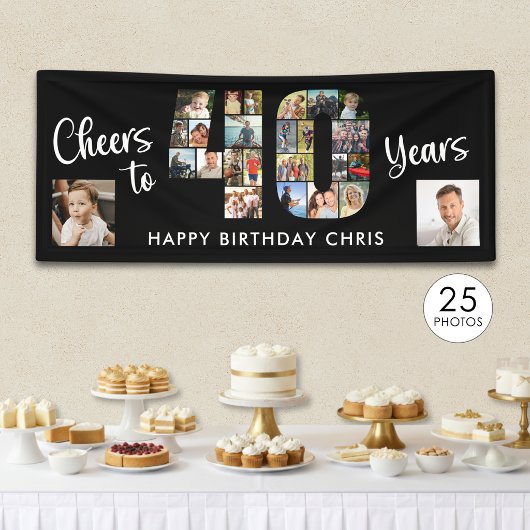 40. Geburtstag Nummer 40 Foto Collage Cheers Banner