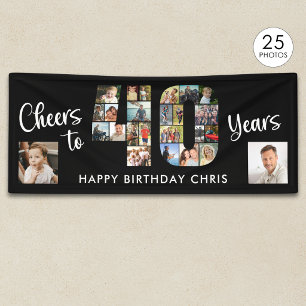 40. Geburtstag Nummer 40 Foto Collage Cheers Banner