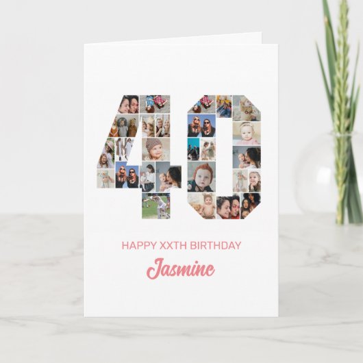 40. Geburtstag Nummer 40 FotoCollage Personalisier Karte (Vorderseite)