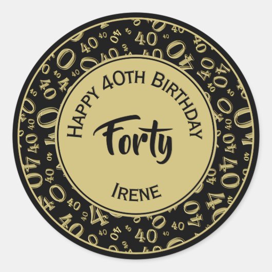 40. Geburtstag Nummer 40 Muster Gold und Schwarz Runder Aufkleber (Vorderseite)