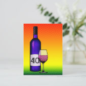 40. Geburtstag oder Jubiläum : Weinflasche & Glas Postkarte (Stehend Vorderseite)
