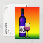40. Geburtstag oder Jubiläum : Weinflasche & Glas Postkarte (Vorne/Hinten)