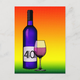 40. Geburtstag oder Jubiläum : Weinflasche & Glas Postkarte