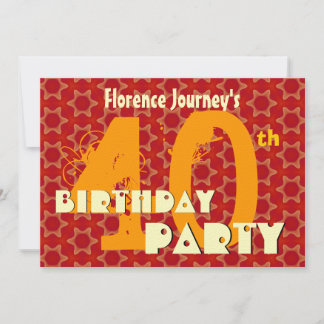 40. Geburtstag Orange- und Gold-Star-Muster-Felt Einladung
