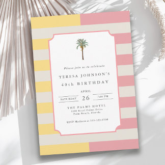 40. Geburtstag Palm Beach Pastell-Streifen Tropisc Einladung