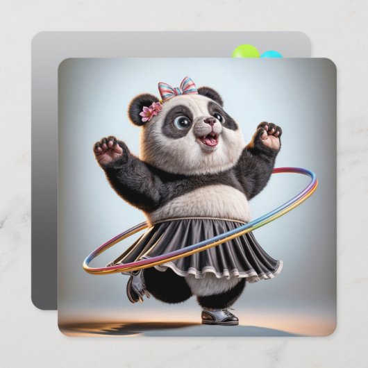 40. Geburtstag Panda Bär mit Hula Hoop Einladung (Vorne/Hinten)
