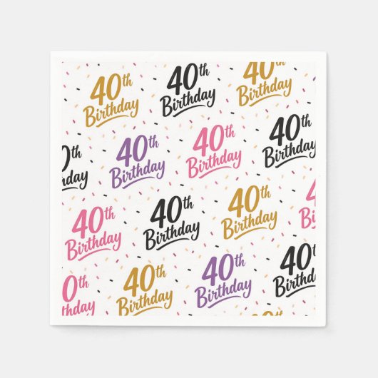 40. Geburtstag Papiertücher, Vierzigster Geburtsta Serviette (Vorderseite)