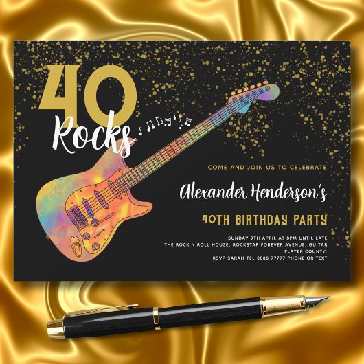 40. Geburtstag Party 40 Rocks Gold Glitzer Einladung