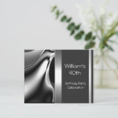 40. Geburtstag Party Abstrakt Silver Chrome Metal Einladung (Stehend Vorderseite)