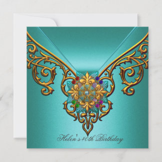 40. Geburtstag Party Aquamarin Blue Gold Juwel Lac Einladung