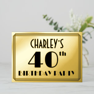 40. Geburtstag Party — Art Deco Look "40" + Name Folieneinladung