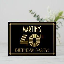 40. Geburtstag Party — Art Deco Stil "40" + Name Folieneinladung