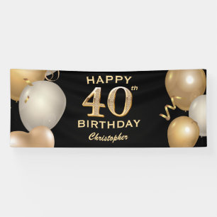 40. Geburtstag Party Black and Gold Balloons Banner