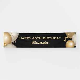 40. Geburtstag Party Black and Gold Balloons Banner