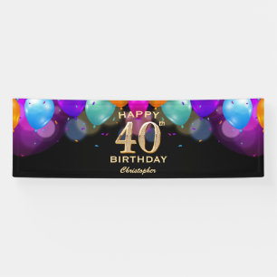 40. Geburtstag Party Black and Gold Balloons Banner