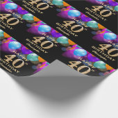 40. Geburtstag Party Black and Gold Balloons Geschenkpapier (Ecke)