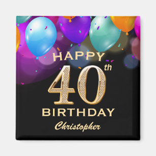 40. Geburtstag Party Black and Gold Balloons Magnet