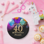 40. Geburtstag Party Black and Gold Balloons Pappteller (Party)