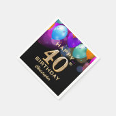 40. Geburtstag Party Black and Gold Balloons Serviette (Ecke)