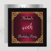 40. Geburtstag Party Black Red Art Deco Einladung (Vorne/Hinten)