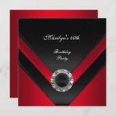 40. Geburtstag Party Black Red Diamond Jewel Einladung (Vorne/Hinten)