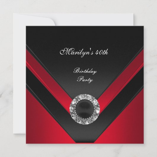 40. Geburtstag Party Black Red Diamond Jewel Einladung (Vorderseite)