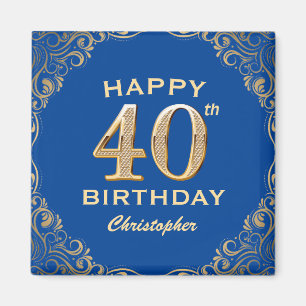 40. Geburtstag Party Blau und Gold Glitzer Rahmen Magnet