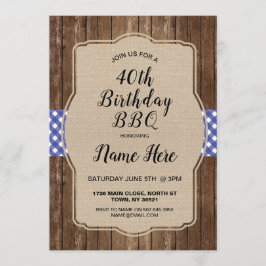 40. Geburtstag Party Blue Gingham Burlap GRILLEN I Einladung