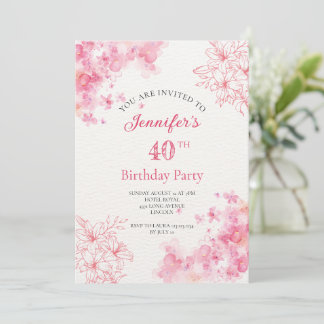 40. Geburtstag Party Blumenrosa Einladung