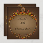 40. Geburtstag Party Braun Herbst Blüte Einladung (Vorne/Hinten)