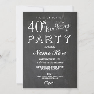 40. GEBURTSTAG PARTY CHALKBOARD ÜBERRASCHUNG EINLA EINLADUNG