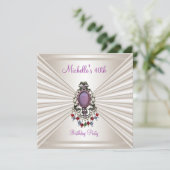 40. Geburtstag Party Creme Seide Mauve Bead Einladung (Stehend Vorderseite)