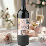 40. Geburtstag Party Custom Foto Collage Rose Gold Weinetikett<br><div class="desc">Ein Flaschenetikett für ein 40. Party,  das ihr Leben mit einer Collage von 8 Ihrer Fotos feiert. Personalisieren und fügen Sie einen Namen,  Alter 40 und ein Datum. Geburtsdatum oder Geburtsdatum des Party. Die goldfarbenen Buchstaben in Weiß und Dunkel Rose. Elegante und trendige Rose Gold,  rot-rosa Hintergrundfarbe.</div>