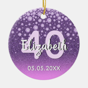 40. Geburtstag Party Diamanten Glitzer lila rosa Keramik Ornament