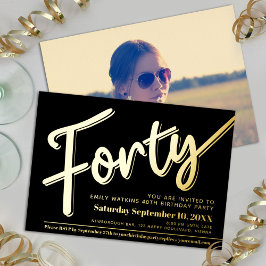 40. Geburtstag Party-Drehbuch Schwarzes Gold Folieneinladung
