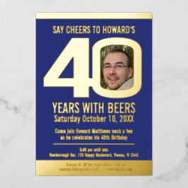 40. Geburtstag Party dunkelblaue Goldfolie Foto Bi Folieneinladung