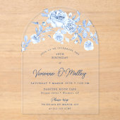 40. Geburtstag Party Dusty Blue Rose Blumenbogen Acryleinladungen (Vorderseite)