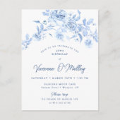 40. Geburtstag Party Dusty Blue Rose Blumenstrauß Einladungspostkarte (Vorderseite)