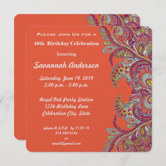 40. Geburtstag Party Einladung (Vorne/Hinten)