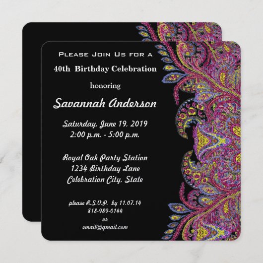 40. Geburtstag Party Einladung (Vorne/Hinten)
