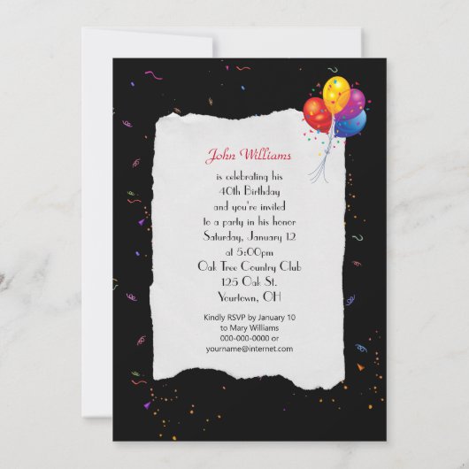 40. Geburtstag Party Einladung (Rückseite)