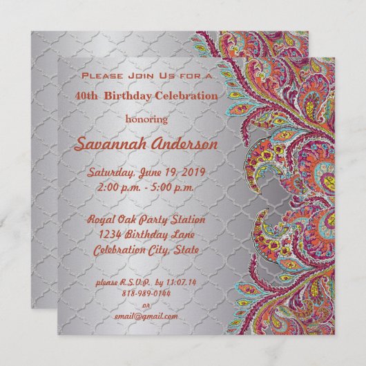 40. Geburtstag Party Einladung (Vorne/Hinten)