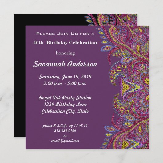 40. Geburtstag Party Einladung (Vorne/Hinten)