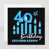 40. Geburtstag Party Einladung Blaue Kerzen (Vorne/Hinten)